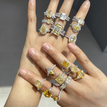 Classic noble shining ice flower cut high carbon diamond zircon ring - jewelryweilin