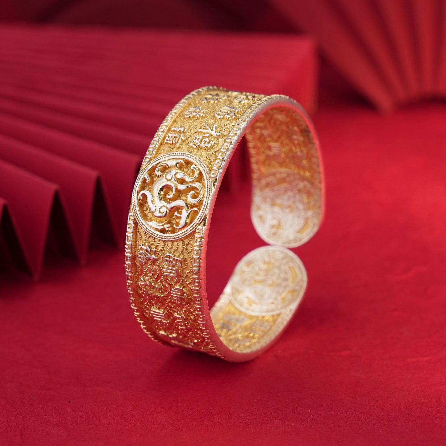Premium blessing pattern sterling silver bracelet - traditional Chinese jewelry
