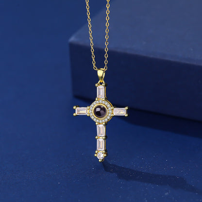 Photo Projection Cross Diamond-inlaid Necklace