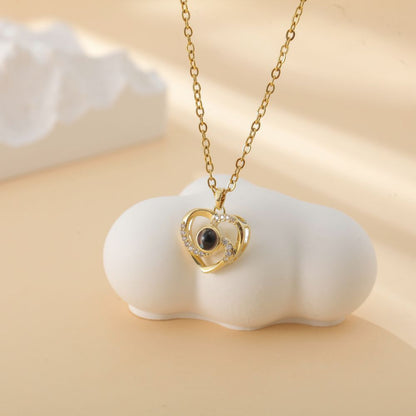 Close-up of heart photo projection pendant - custom engraving
