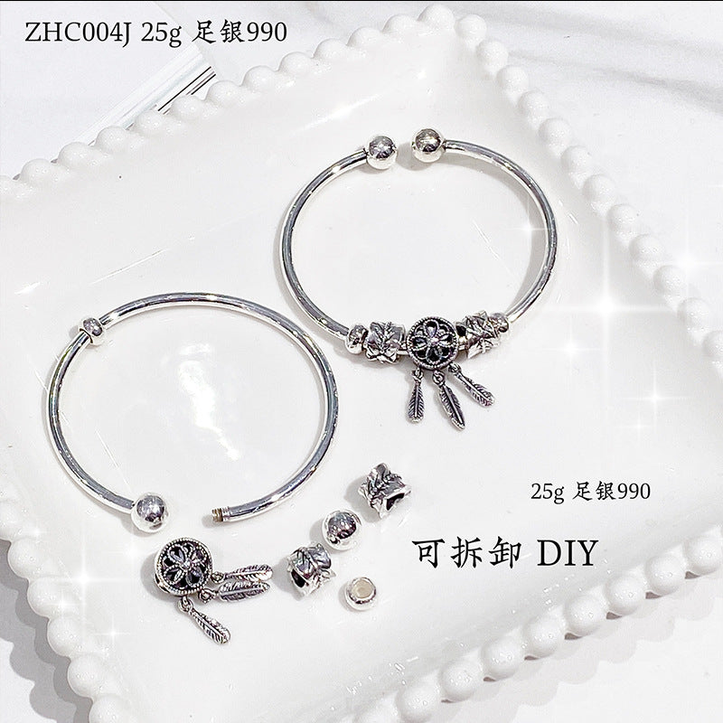 Fashionable and simple feather sterling silver bracelet