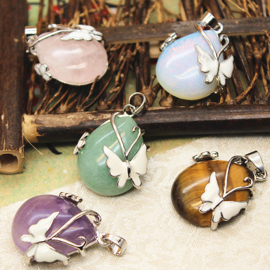 Teardrop Butterfly Shaped Crystal Pendant