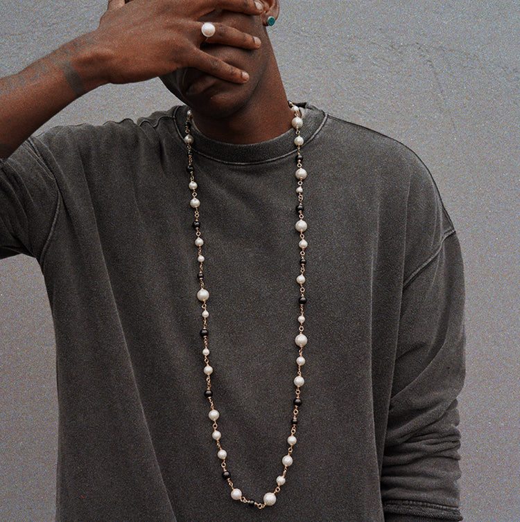 String pearl hip hop necklace