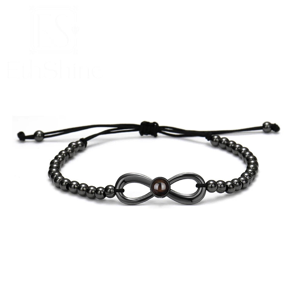 Photo projection bowknot brass beaded bracelet