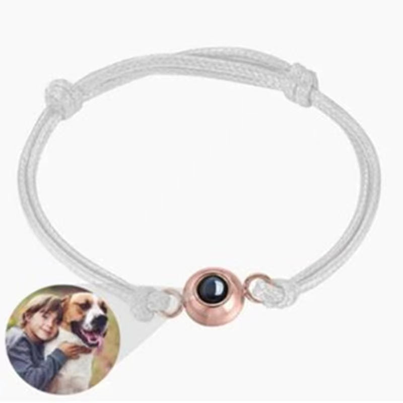 Photo projection pearl woven cord bracelet
