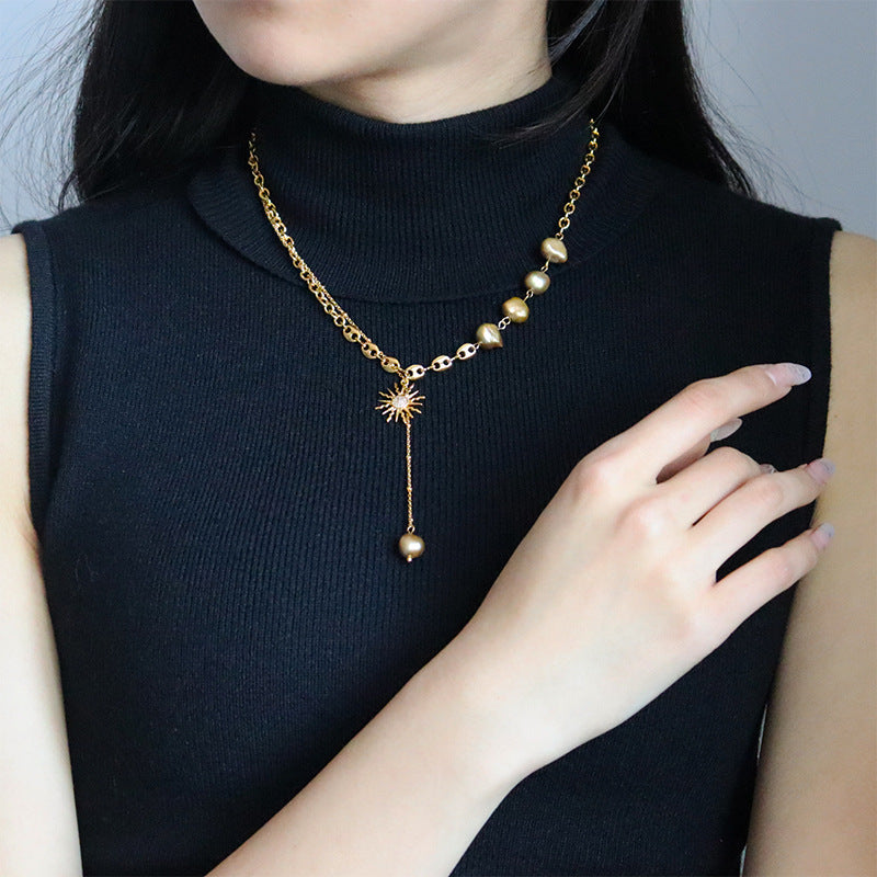 Ladies Vintage Personalized Sun Freshwater Pearl Necklace - jewelryweilin