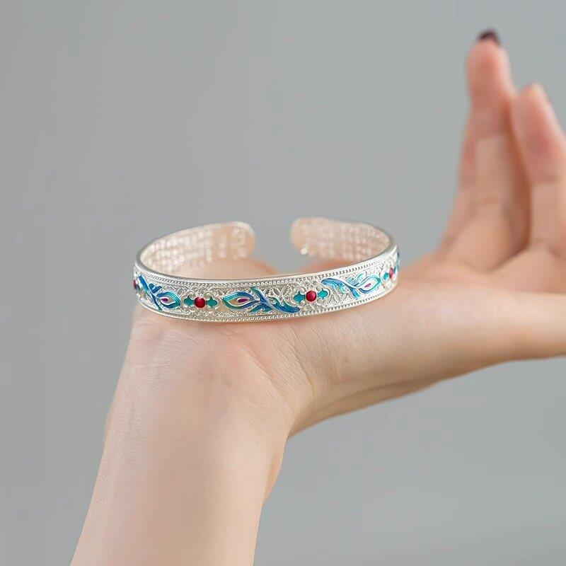 New Chinese style ancient heart sutra phoenix enamel bracelet