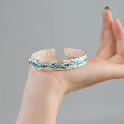 New Chinese style ancient heart sutra phoenix enamel bracelet
