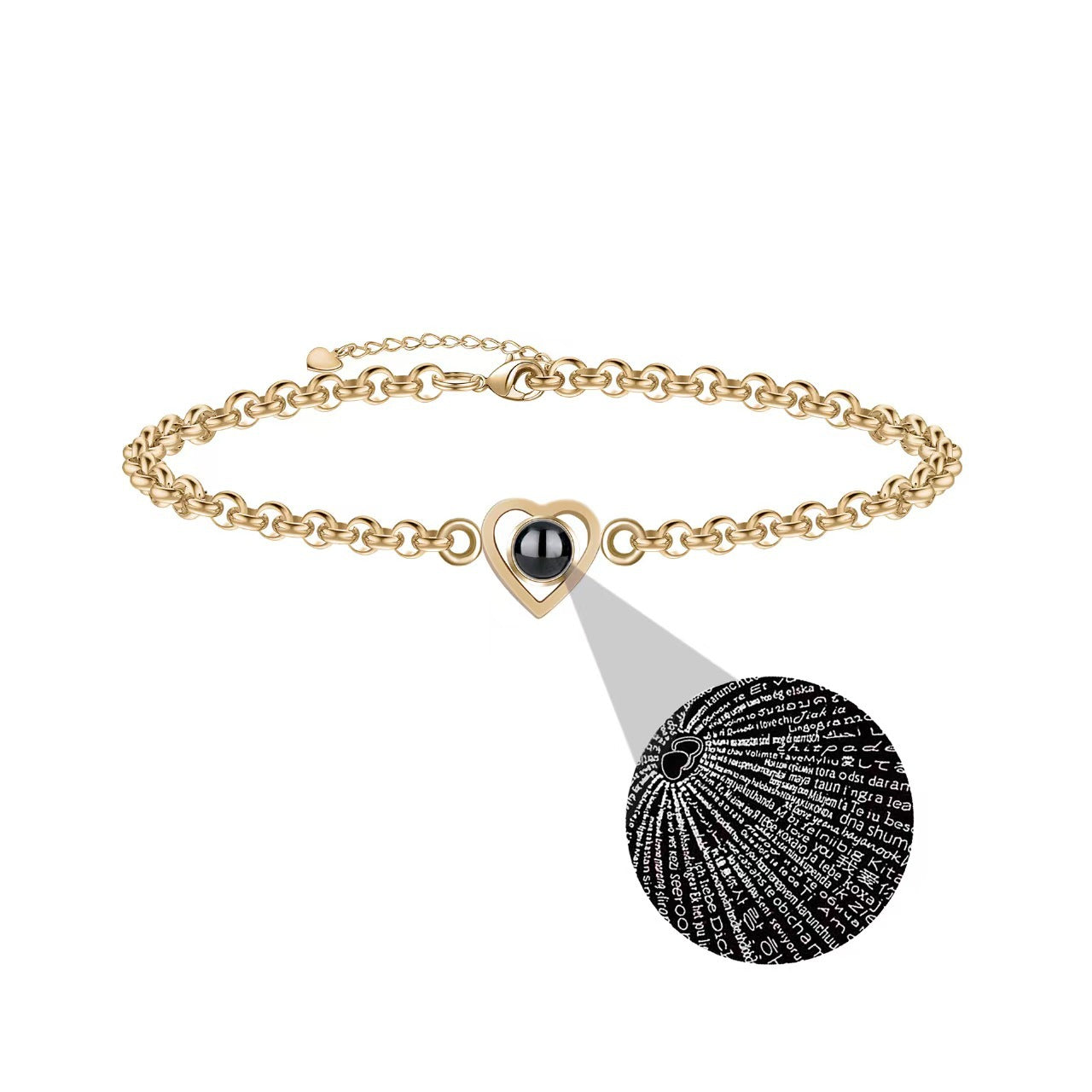 Photo projection heart circle hand chain