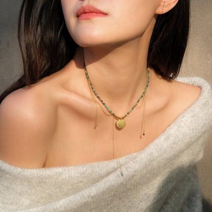 Golden circle six-pointed star necklace