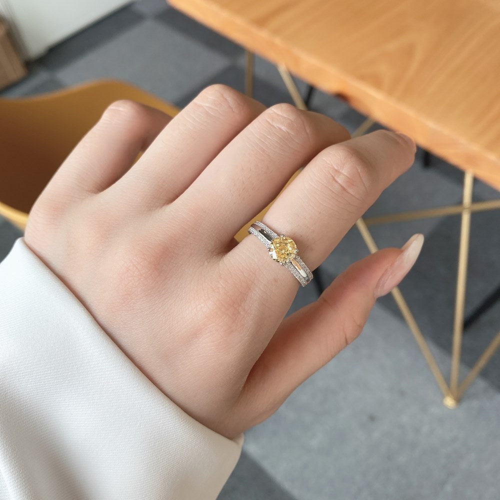 Classic noble shining ice flower cut high carbon diamond zircon ring - jewelryweilin