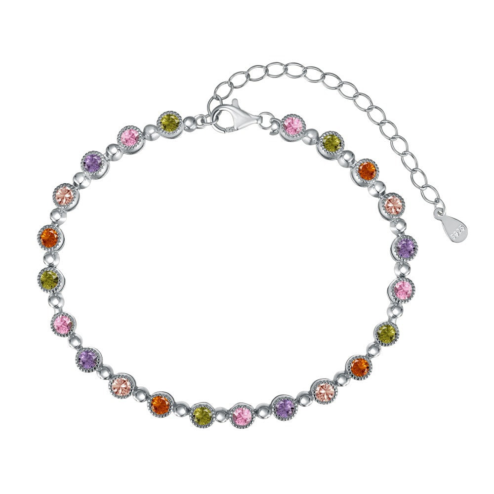 High-grade colorful zircon round bead chain tennis bracelet - jewelryweilin