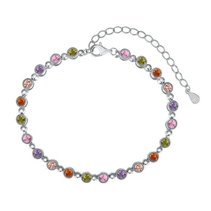 High-grade colorful zircon round bead chain tennis bracelet - jewelryweilin