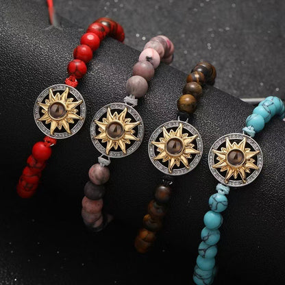 Sunflower photo projection natural stone bracelet