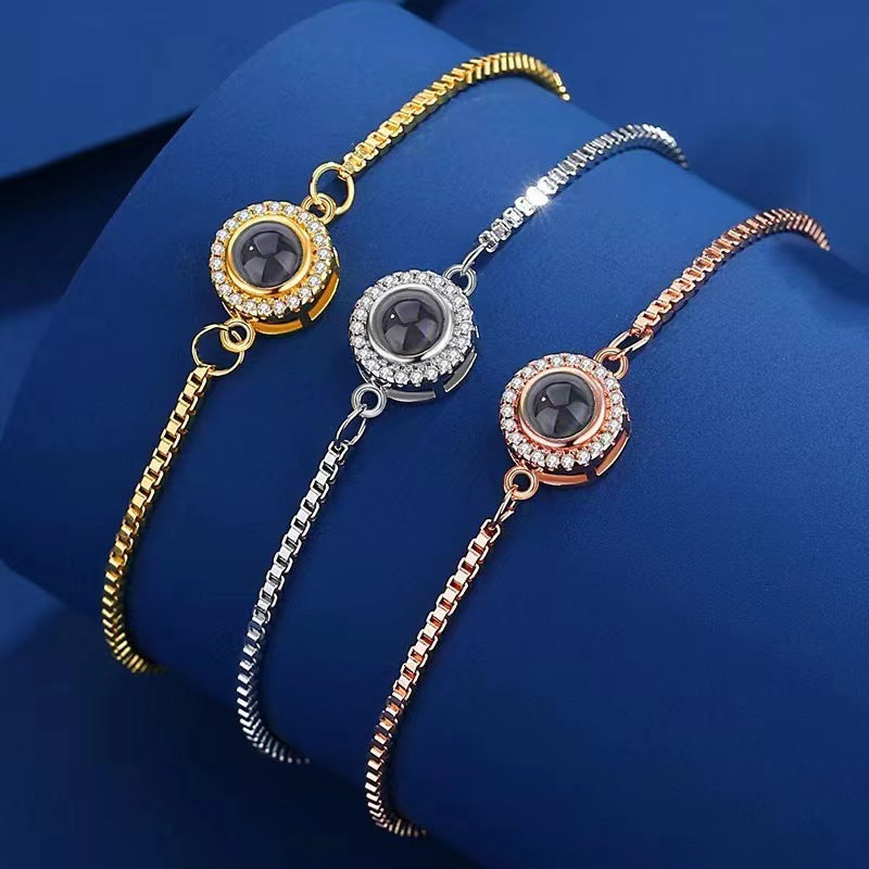 Photo projection round bezel fashion jewelry