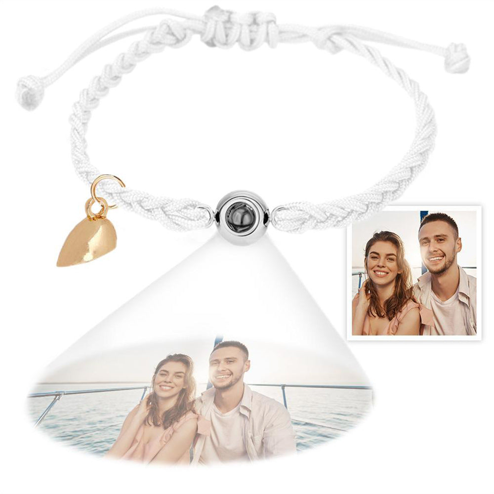 Photo projection woven couple's bracelet