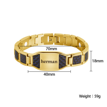 Men's engraved leather strap bracelet