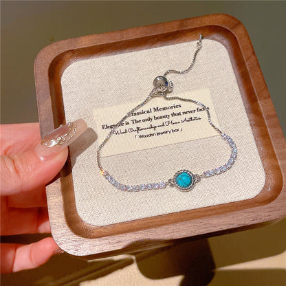 Natural Turquoise Drawstring Circle Bracelet - Adjustable Bohemian Style