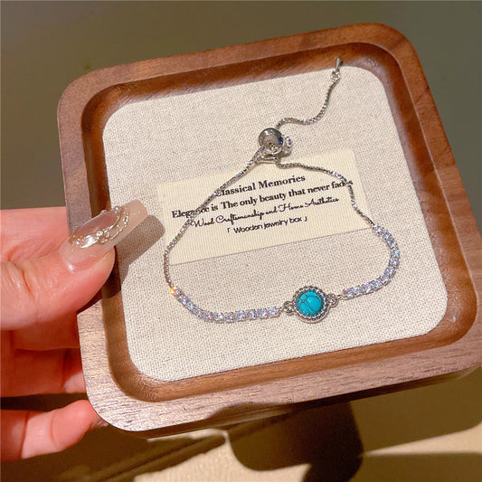 Natural Turquoise Drawstring Circle Bracelet - Adjustable Bohemian Style