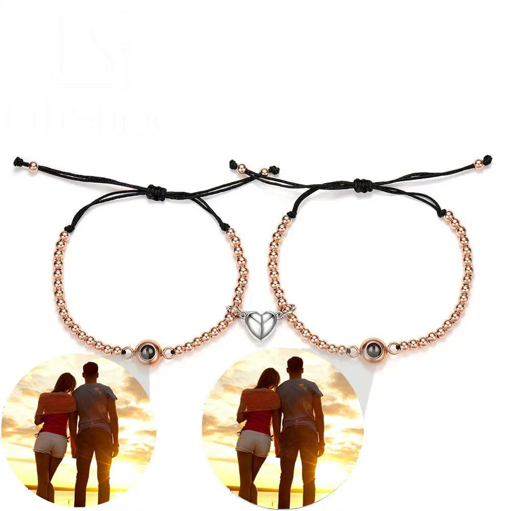 Photo projection woven magnetic stone bracelet