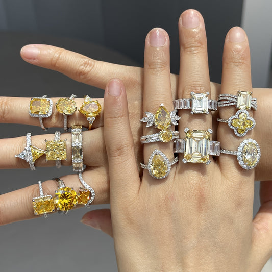 Classic noble shining ice flower cut high carbon diamond zircon ring - jewelryweilin