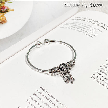 Fashionable and simple feather sterling silver bracelet
