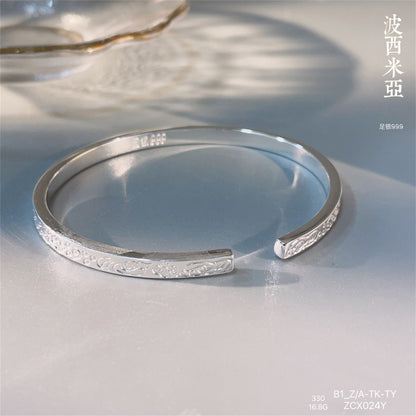 China Solid Sterling Silver Oval Cuff Bracelet - jewelryweilin