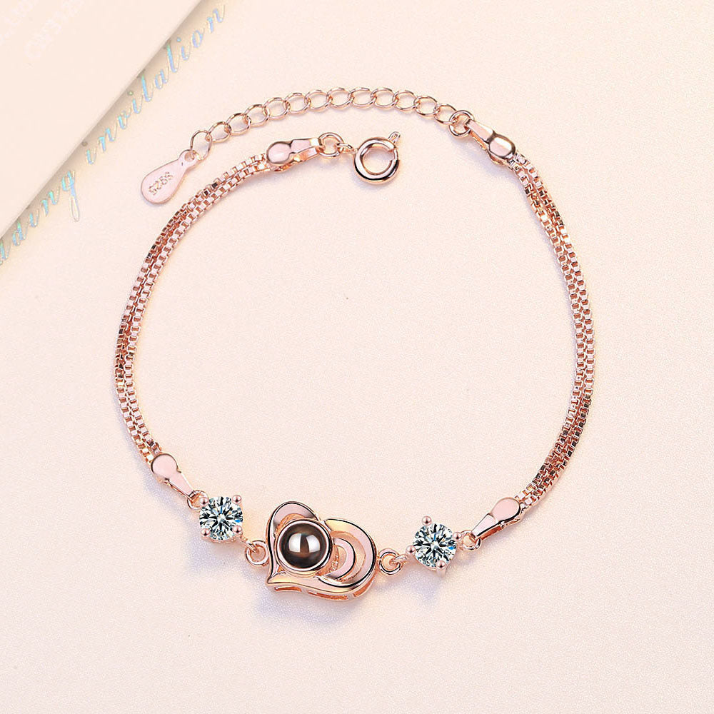 Photo projection zircon heart shape bracelet