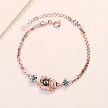 Photo projection zircon heart shape bracelet
