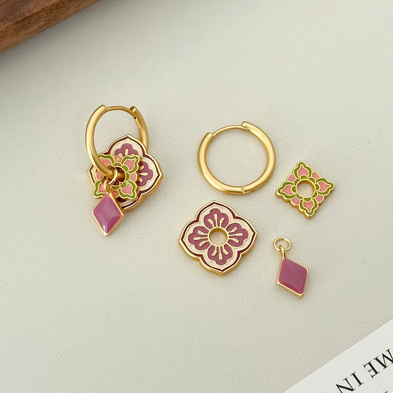 Oriental antique colored enamel earrings - jewelryweilin