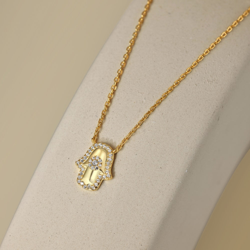 Fashion personality palm zircon necklace - jewelryweilin