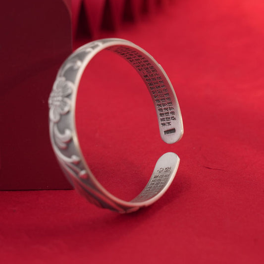 Chinese style lotus heart sterling silver bracelet
