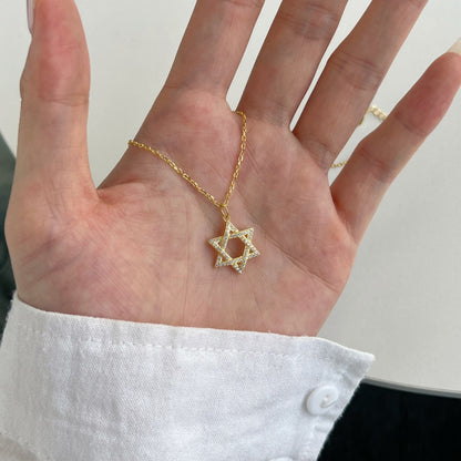 Fashionable and exquisite personality zircon six-pointed star pendant necklace - jewelryweilin