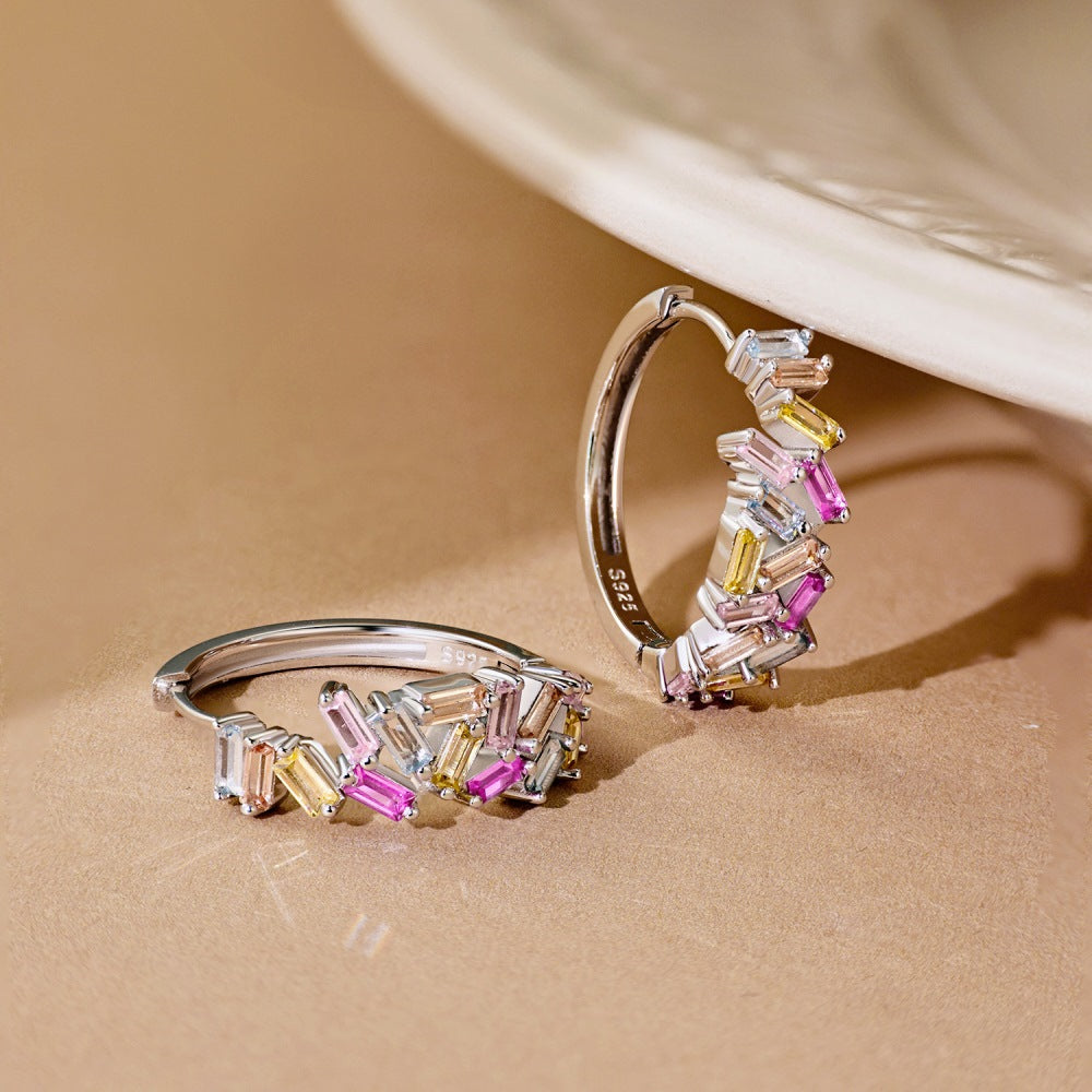 Rainbow inlaid colored zircon earrings - jewelryweilin