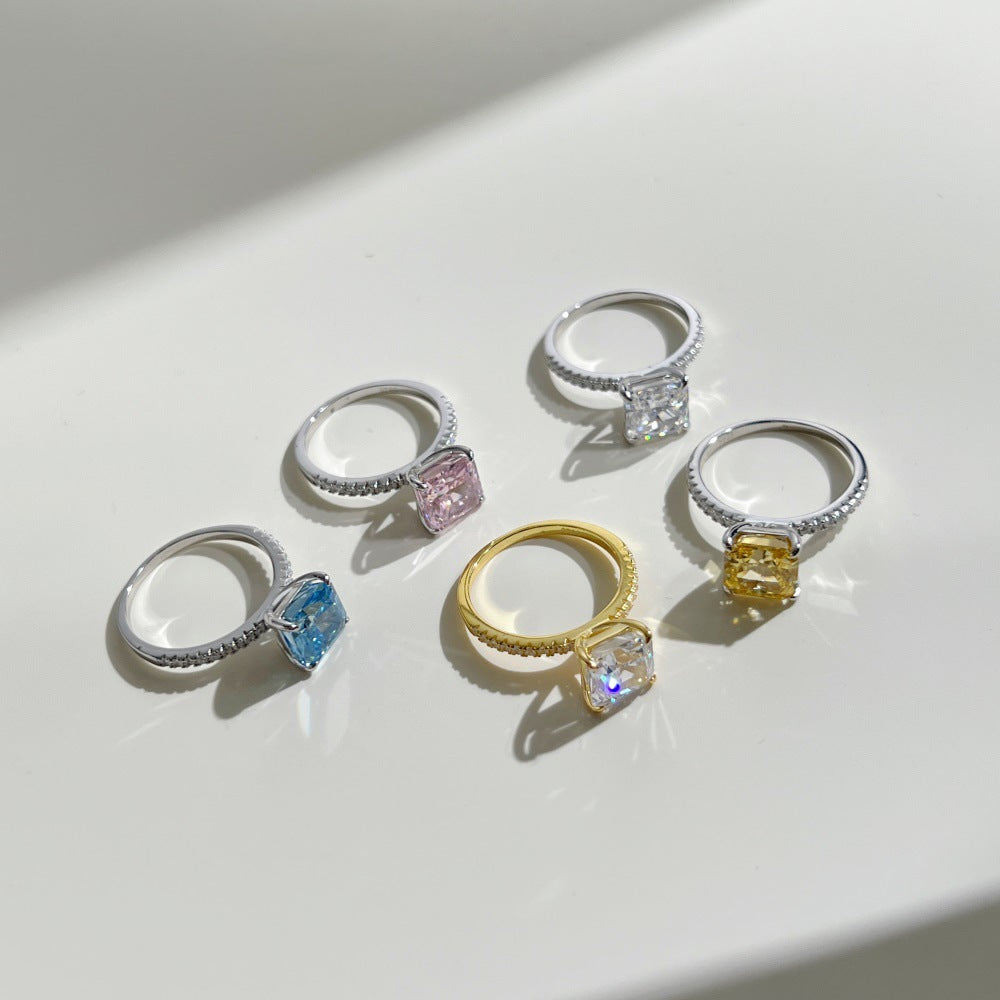 Classic and fashionable ice flower cut zircon ring - jewelryweilin