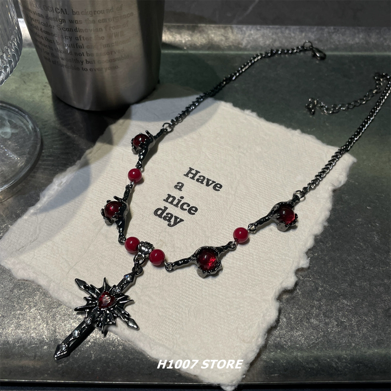 Hip Hop Ruby Cross Necklace