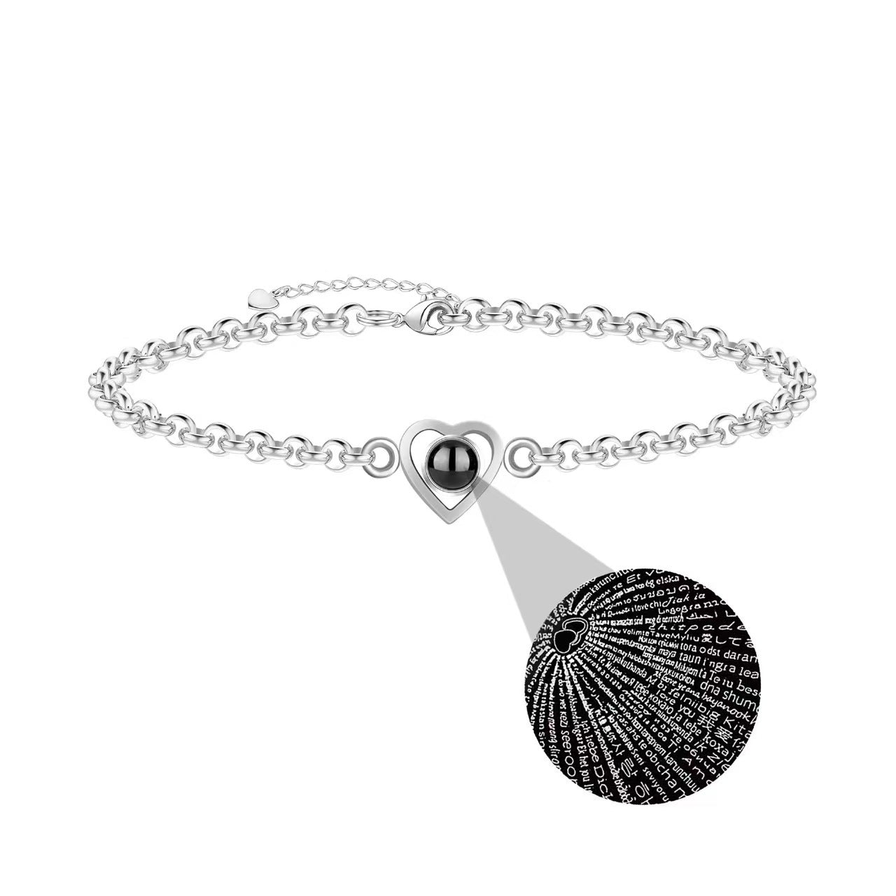 Photo projection heart circle hand chain