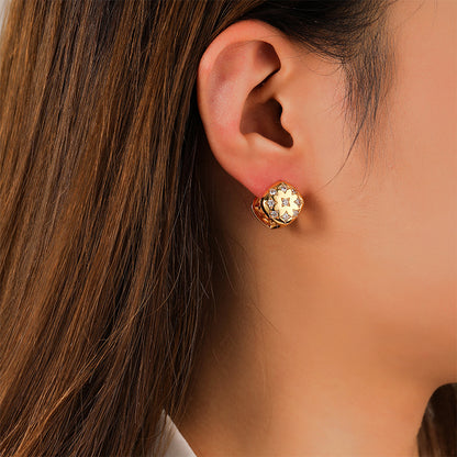 Simple retro three-dimensional square star zircon earrings - jewelryweilin