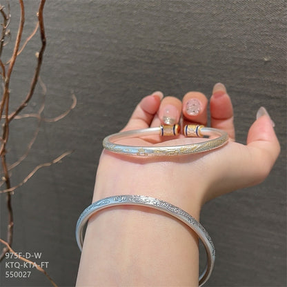 Chinese enamel pattern round stick sterling silver bracelet - jewelryweilin