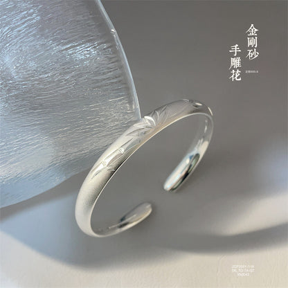 China Solid Sterling Silver Bamboo Leaf Open Bracelet - jewelryweilin