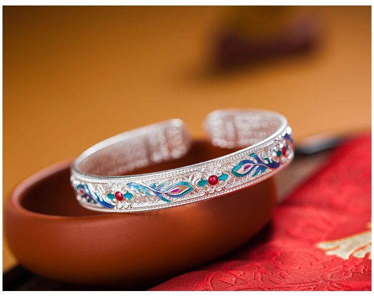 New Chinese style ancient heart sutra phoenix enamel bracelet