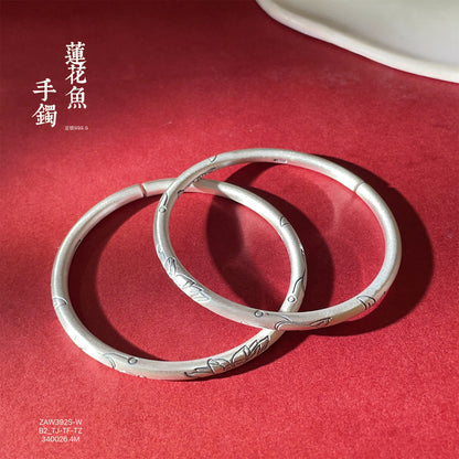 China Sterling silver round stick lotus fish open bracelet - jewelryweilin