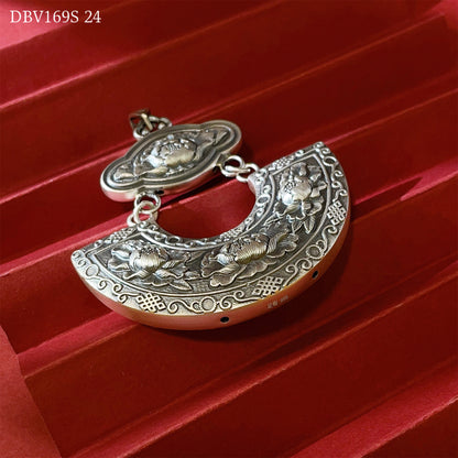 Elegant hollow peony sterling silver pendant - modern Chinese jewelry
