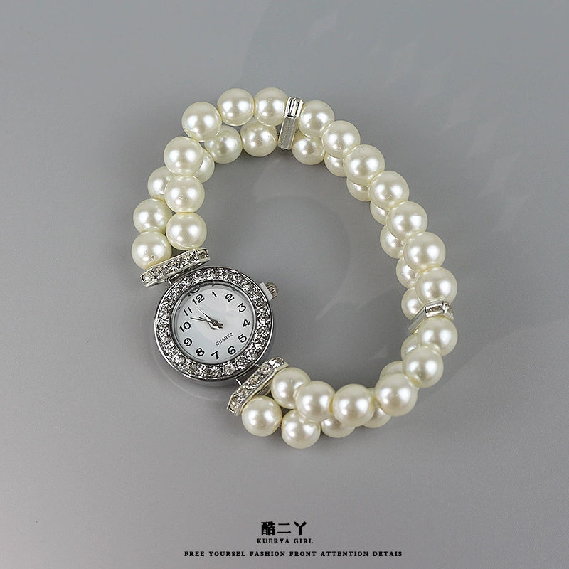 Pearl round dial elastic watch