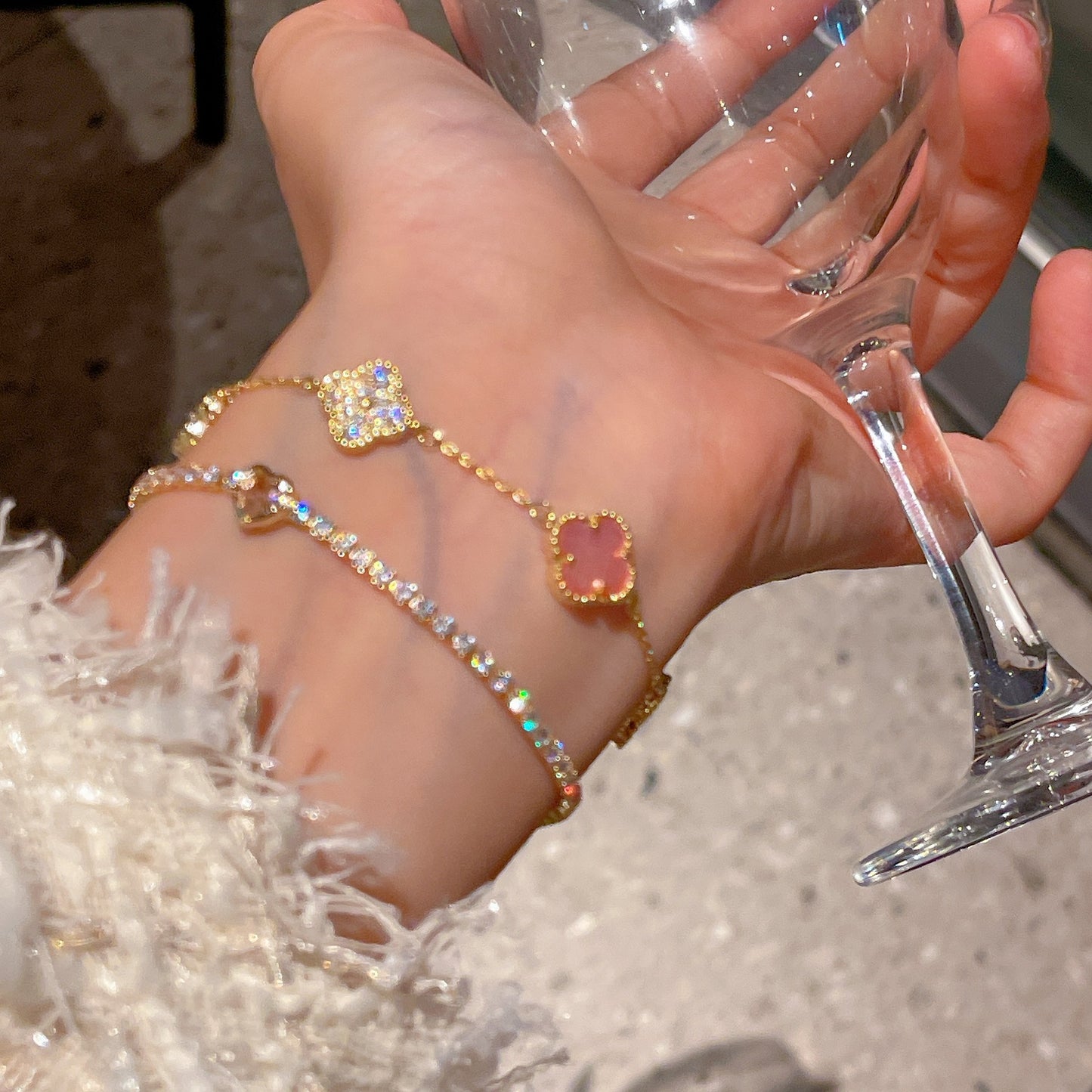 Zirconia Flower Lobster Clasp Bracelet