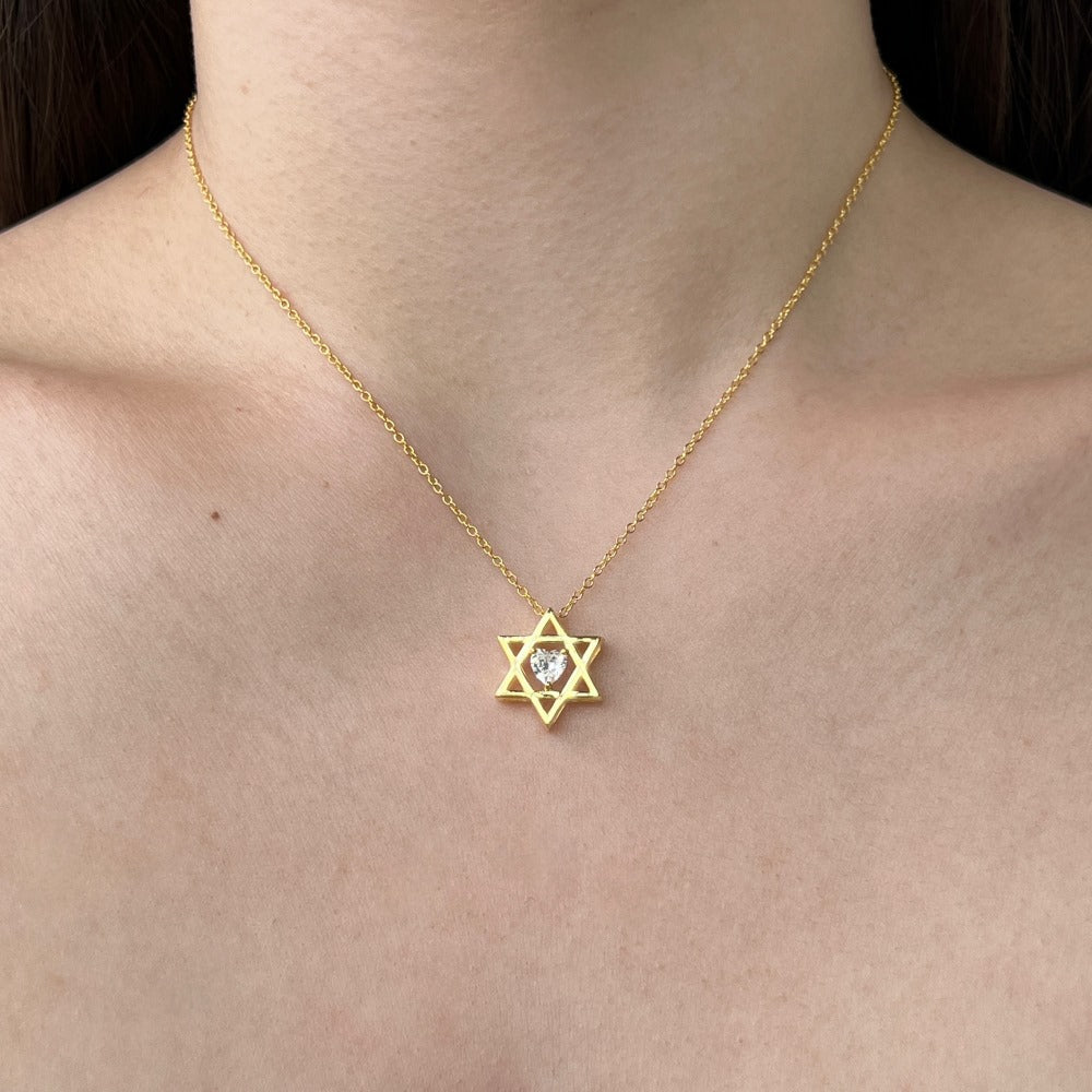 Youthful personality simple inlaid six-pointed star zircon heart necklace - jewelryweilin