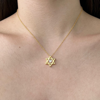 Youthful personality simple inlaid six-pointed star zircon heart necklace - jewelryweilin