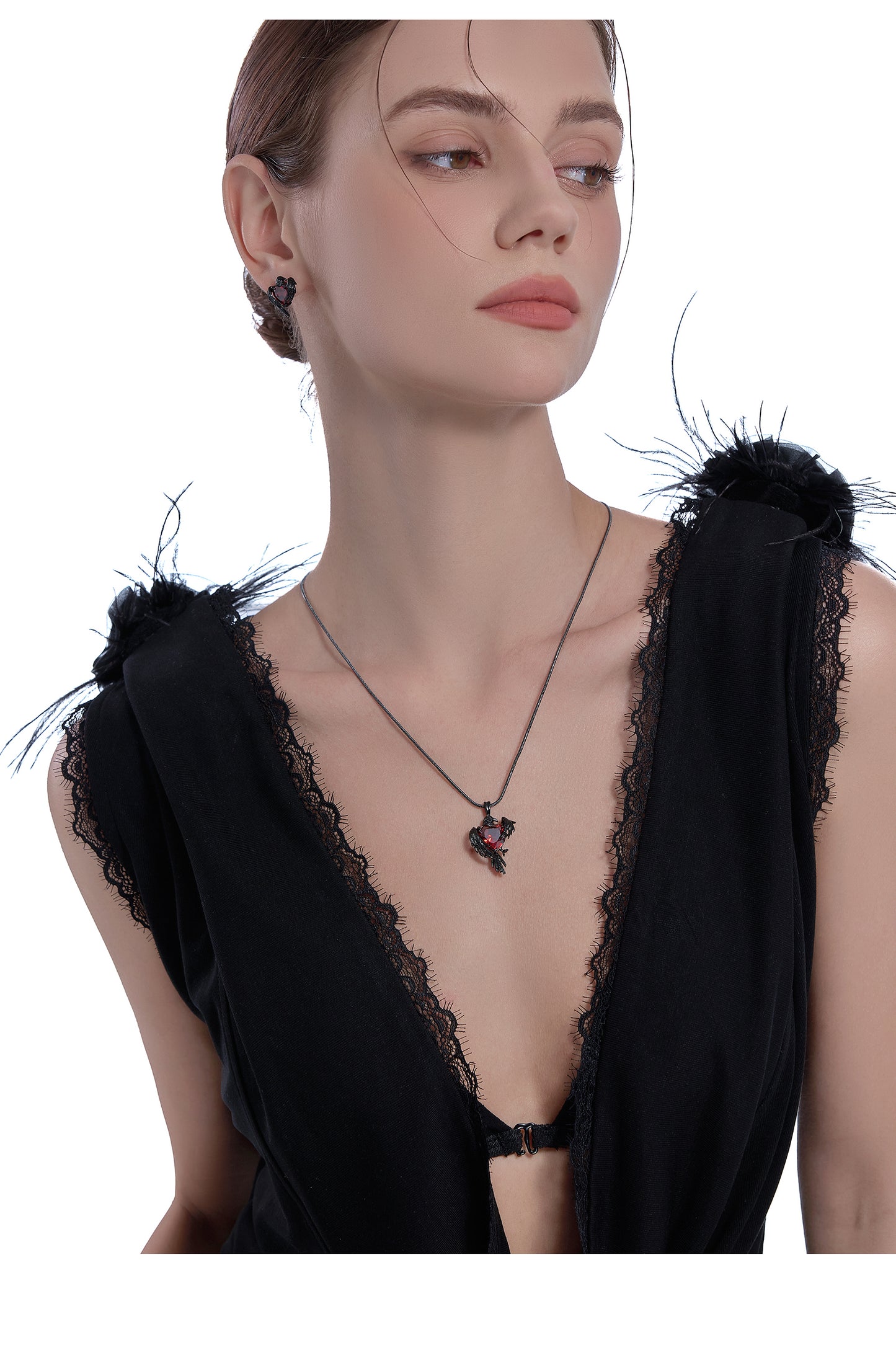 Black crow heart necklace