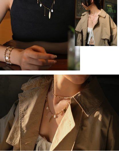 White light golden leaf necklace