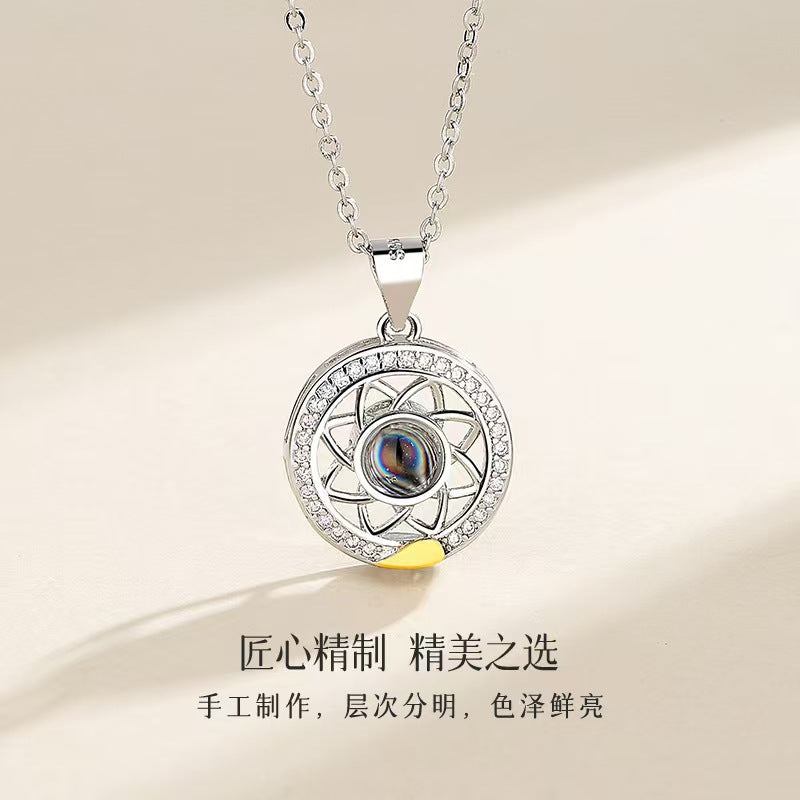 Photo projection sun and moon necklace